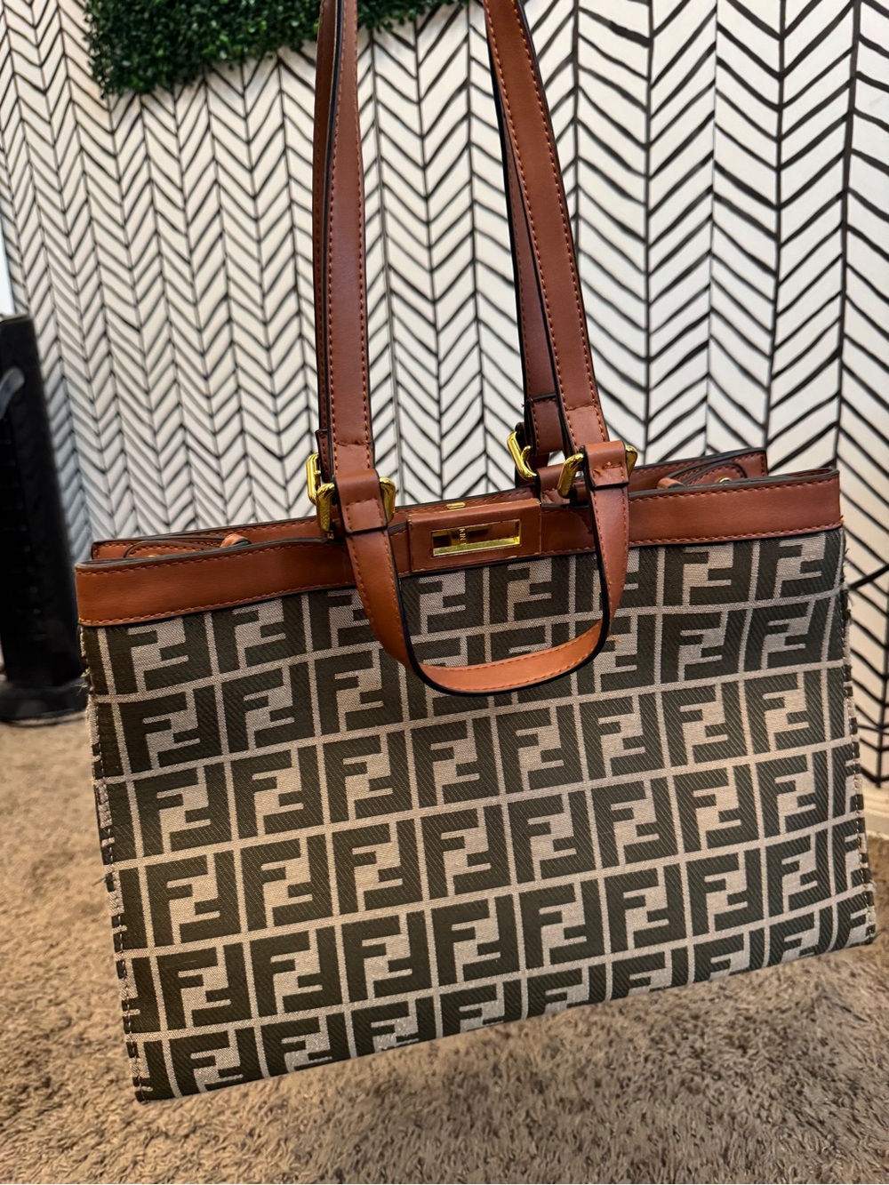 Inspired Canvas Tote with Brown Leather Trim